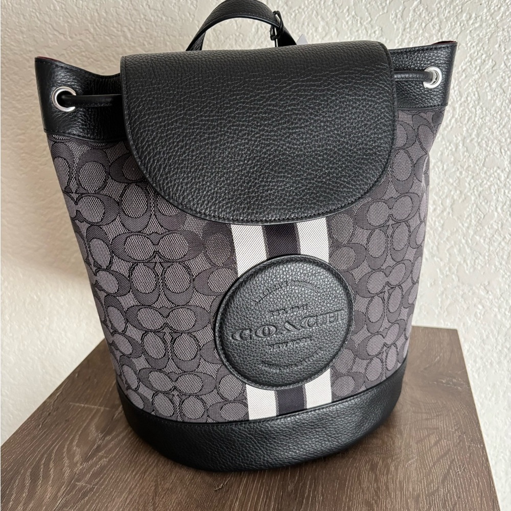 NWT Coach Dempsey Black Smoke Signature Jacquard Canvas Patch Backpack